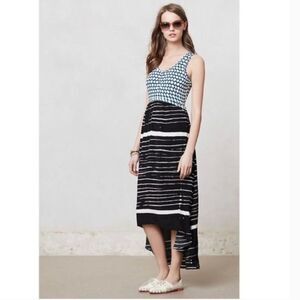 Lilka Anthropologie Arcata Hi Low Maxi Dress Patterned Yaron Small Blue Black Wt